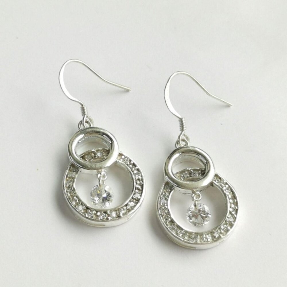 Sterling Silver CZ dangle drop earrings Hoops